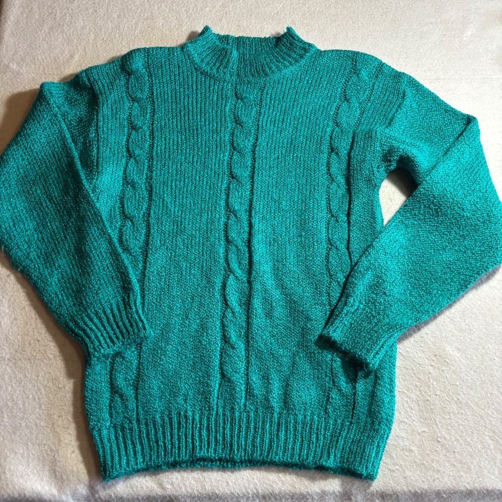 Bristol Court‎ Teal Cable Knit Mock Neck Acrylic Sweater Women's Size M